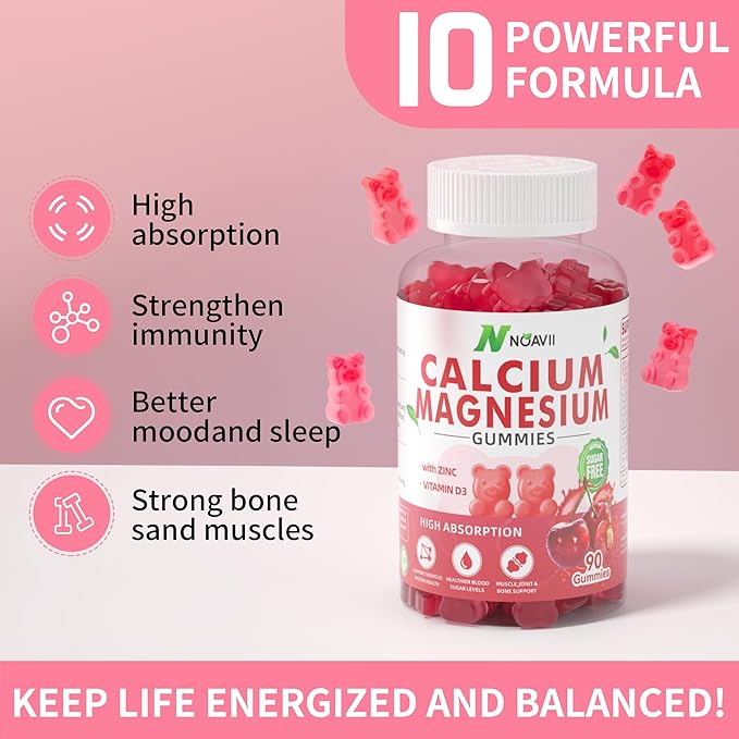 Calcium Magnesium Zinc Gummies with Vitamin D3, ashwagandha Supplement - High Potency Enhanced Absorption - Cherry Flavor-180 Count