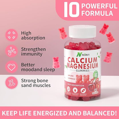 Calcium Magnesium Zinc Gummies with Vitamin D3, ashwagandha Supplement - High Potency Enhanced Absorption - Cherry Flavor-180 Count