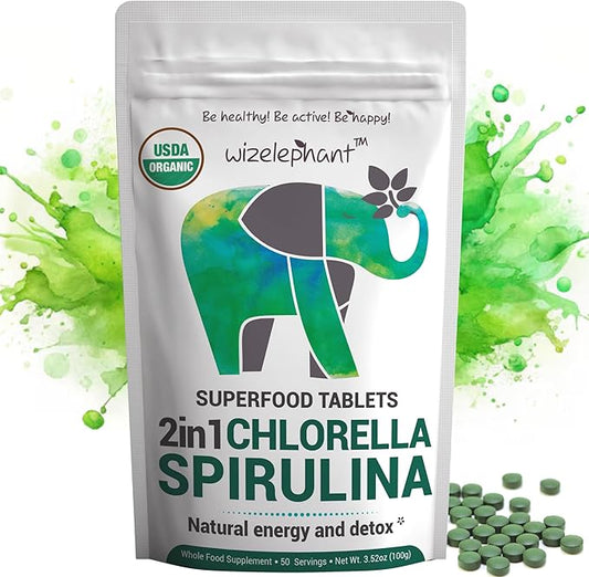Organic Spirulina Chlorella Tablets - 400 Count - 2-in-1 Superfood Algae Supplement for Natural Immune Support, Detox and Energy Boost. Broken Cell Wall. Organic Chlorophyll. Espirulina