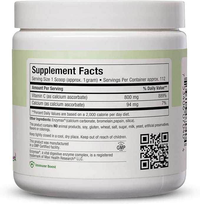 Maxi Health Buffered Vitamin C Powder - High Potency - 800 mg - Immune Health - 4 Ounces - Kosher