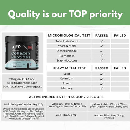 Collagen Peptides Powder with Vitamin C & Hyaluronic Acid - from Organic Cleanest Sources & Super High Absorption - Hydrolyzed Multi Type I, II, III, V, X - Skin Hair Supplement Made in USA