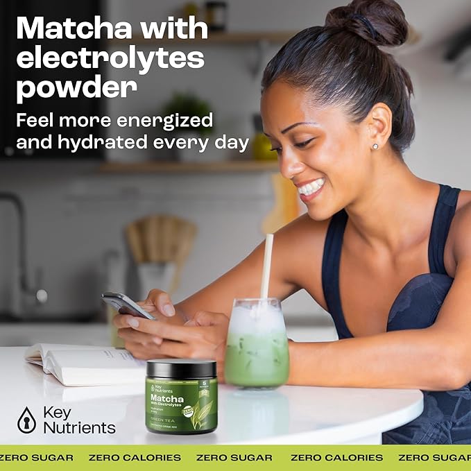 KEY NUTRIENTS Matcha Powder - Unsweetened Matcha Powder with Electrolytes for Hydration and Energy - Green Tea - No Sugar - Made in USA, 20 Servings