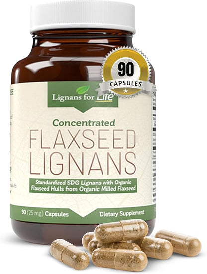 Lignans For Life Flaxseed and SDG - Omega 3 Fatty Acids, Fiber Antioxidants - Helps Improve Shiny Coat, Digestive and Heart Health, 25mg, 90 Capsules, 1 Pack