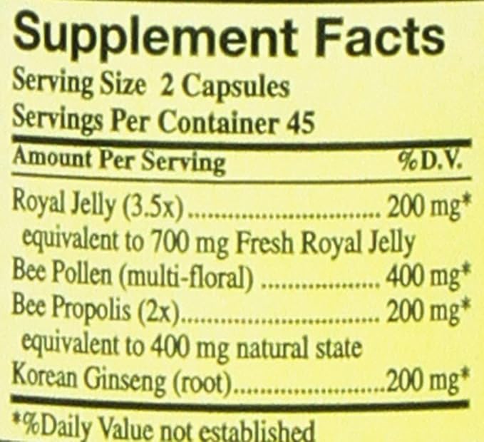 Y.S. Eco Bee Farms, (4 Pack) Royal Jelly, Bee Pollen, Propolis, Plus Korean Ginseng, 90 Capsules