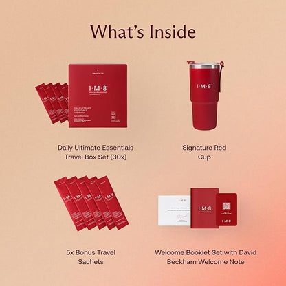 Daily Ultimate Essentials All-in-One Multivitamin Supplement, 92 Nutrient Rich Ingredients CoQ10, Probiotics, Vitamins, Greens, GF, Acai Mixed Berry (30 Servings, Travel Packs - Tumbler Included)