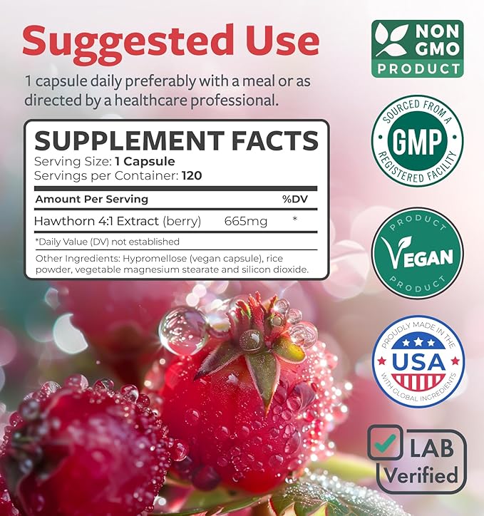 Super Potent Hawthorn Berry Extract Capsules - Hawthorn Berry Supplement Made from Extra Strength Concentrate to Support Heart and Digestive Health - Vegan Non-GMO & Gluten Free (4 Month Supply)