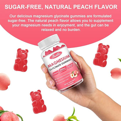 Magnesium Glycinate Gummies - Sugar Free, Magnesium Complex Potassium Supplement with Potassium, VitaminD, B6 for Calm, Sleep & Stress Relief for Adults - 60 Peach Gummies