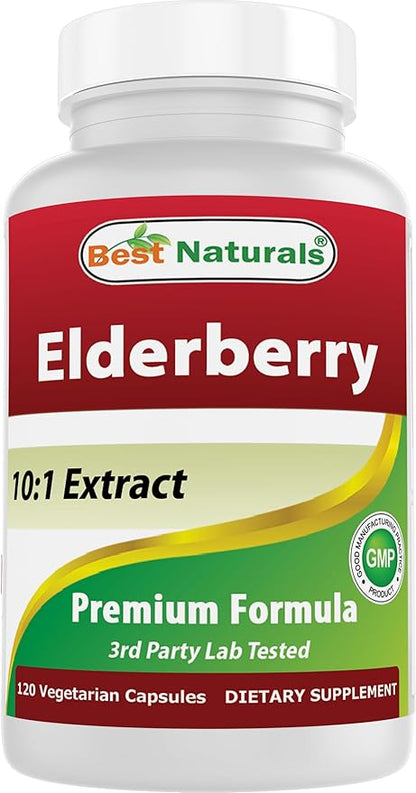 Best Naturals Elderberry Sambucus Nigra Extract 10:1 500 mg 120 Veg Capsules