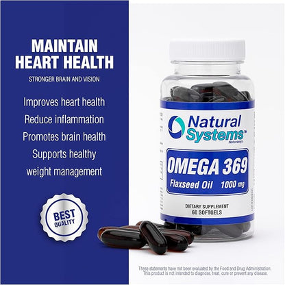 Omega 369 1000 mg 100 Softgels by Natural Systems - Triple Omega 3 6 9 Flax Seed Oil Supplements Capsules -with Essential Fatty Acids - Support Heart and Circulatory Health*
