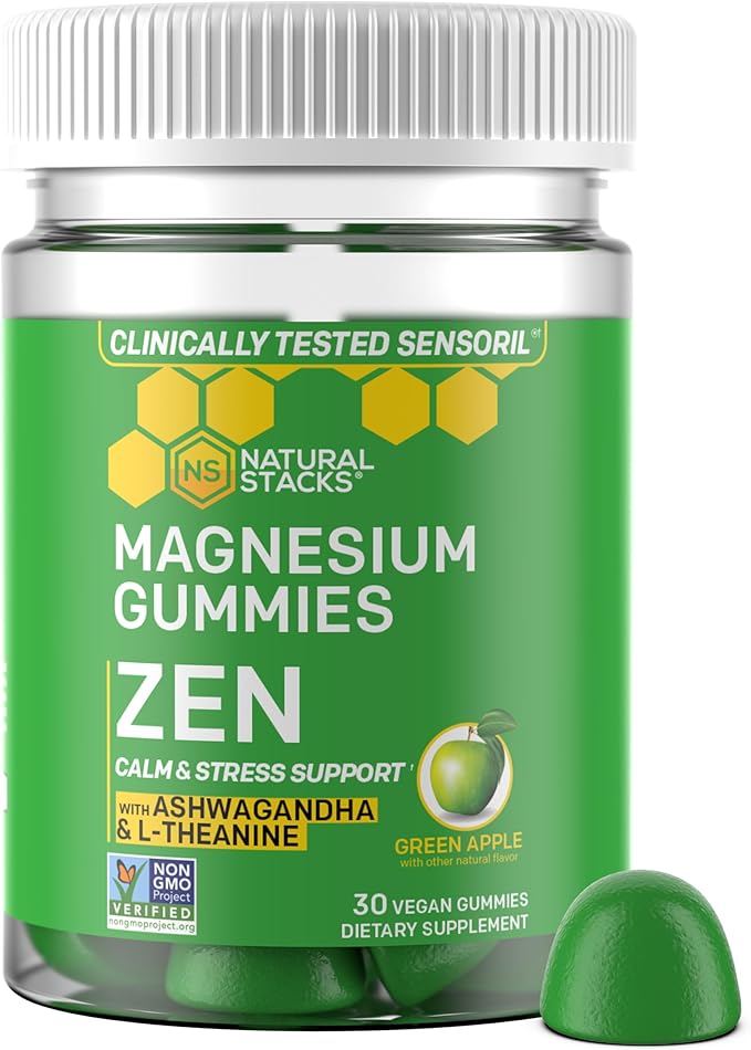 Natural Stacks Magnesium Gummies Bundle - Sleep Magnesium Gummies + Zen Magnesium Stress Gummies w/L-Theanine - 60 Magnesium Gummies