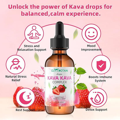 Kava Kava Root Liquid Drops: Kava Extract Supplement Calmness Relaxation Stress Relief Sleep Support High Potency Vegan Fast Acting Herbal with Kavalactones for Balanced Mood Alcohol Free Non-GMO