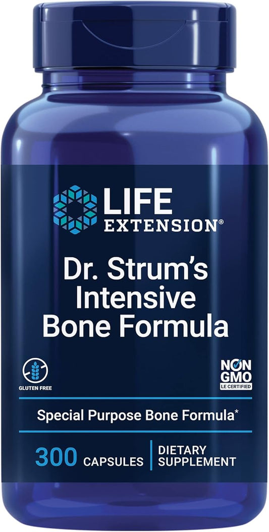 Life Extension Dr. Strum's Intensive Bone Formula, Cissus quadrangularis, Calcium, Vitamin D3, K2, Magnesium, zinc, Potassium, Boron, Bone Health Support Formula, Gluten Free, Non-GMO, 300 Capsules