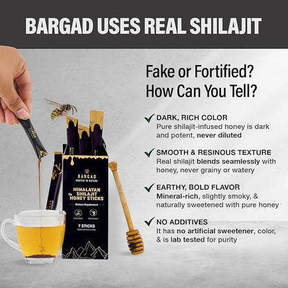 BARGAD Pure Himalayan Shilajit Sticks with Organic Honey & Saffron (7 Count) | Easy Single Use Shilajit Sticks | Boosts Energy & Immunity with 85+ Trace Minerals, 75%+ Fulvic Acid