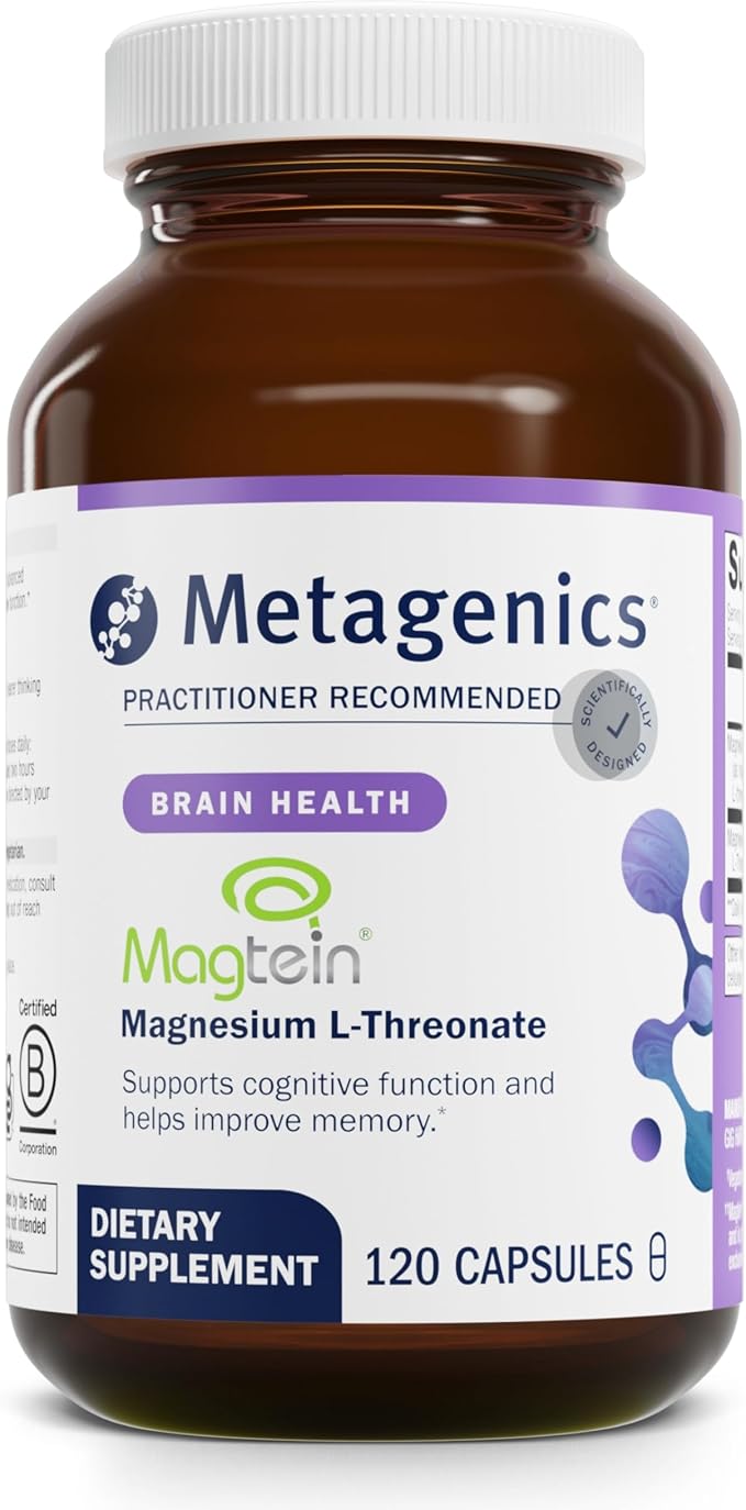Metagenics Magnesium L-Threonate - 147 mg Magnesium as L-Threonate - Magtein Magnesium - for Brain Health* - Mineral Supplement - Non-GMO & Gluten-Free - 120 Capsules