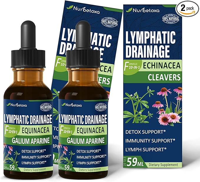Cleavers Lymphatic Drainage Drops for Lymph Detox Cleanse, Gotas de Equinacea y Diente de Leon para Drenaje Linfatico, Lymphedema Support Formula with Echinacea, Use with Massage Tool. 4oz