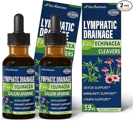 Cleavers Lymphatic Drainage Drops for Lymph Detox Cleanse, Gotas de Equinacea y Diente de Leon para Drenaje Linfatico, Lymphedema Support Formula with Echinacea, Use with Massage Tool. 4oz