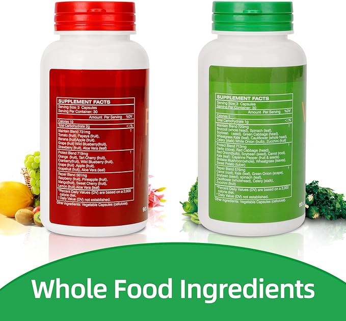 Fruit and Veggies Supplement Ingredients Natural – 2 Bottles 180 Total Vegetarian Capsules | Balance of Natural 16+18 Whole Fruits & Veggies Blend | Fresh Superfood Formula with Vitamins and Minerals