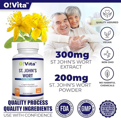 St. John's Wort 500mg (Tablets), Herbal Formulation, Vegan, Non-GMO, Up to 100 Days of Supply