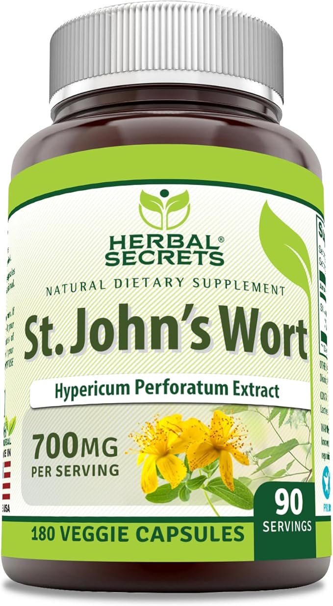 Herbal Secrets St. John's Wort 700 Mg 180 Veggie Capsules Supplement | Non-GMO | Gluten Free | Made in USA