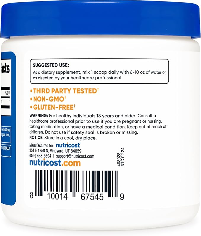 Nutricost Acetyl L-Carnitine HCI (ALCAR) 100 Grams per Container - 1G Per Serving - Non-GMO, Gluten Free, Unflavored