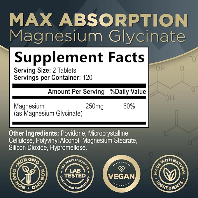 Magnesium Glycinate Chelated for Max Absorption - Supports Bone, Muscle, Nerves & Heart Health, Nature's Sleep and Stress Support, Best Magnesium Supplement Pills for Whole Body Support - 240 Tablets