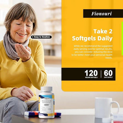 Magnesium Supplement Softgels, Easy Absorption Magnesium Glycinate 400mg with D3 & K2, High Bioavailability Magnesium for Sleep & Calm Support, Nervous, Muscle & Bone Health