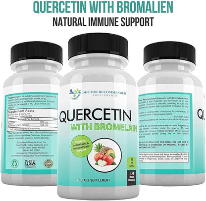 DOCTOR RECOMMENDED SUPPLEMENTS Quercetin 800mg w/Bromelain 165mg Per Serving- 120 Veggie Capsules-Full 60 Day Supply, Vitamin Supplement, Bioflavonoids, Gluten Free, Non-GMO (Pack of 3)