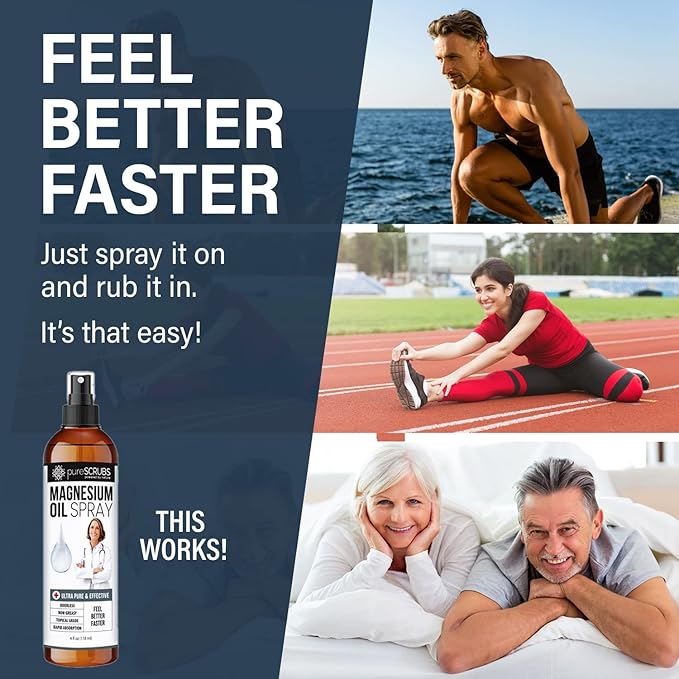 Fast Acting Pure Topical Magnesium Oil Spray for Feet, Skin, Body, Ultra Fast Absorption for Better Health, Pure Zechstein Brine - (4 fl oz - 1pk)