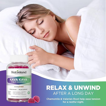 Chewable Kava Kava Gummies, Kava Kava Root Extract with Ashwagandha & L-Theanine, Kava Supplement for Women & Men, 7-in-1 Herbal Blend for Stress Relief & Relaxation, Sugar-Free, Vegan, 60 Ct