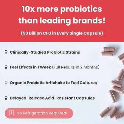 Vaginal Probiotics for Women pH Balance | 50 Billion CFU Womens Probiotic + Cranberry Pills for Vaginal Health, Healthy Odor, Yeast, Urinary Tract | Vegan Women's Probiotics and Prebiotics Supplement