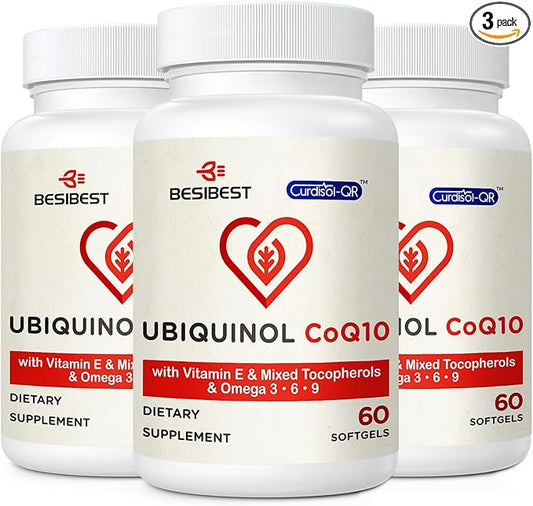 Ubiquinol CoQ10-600mg-Softgel, Active Coq10 Ubiquinol Supplement with Vitamin E & Omega 3, 6, 9, High Absorption-Coenzyme-Q10, Powerful Antioxidant for Energy Production, Tested, 180 Count