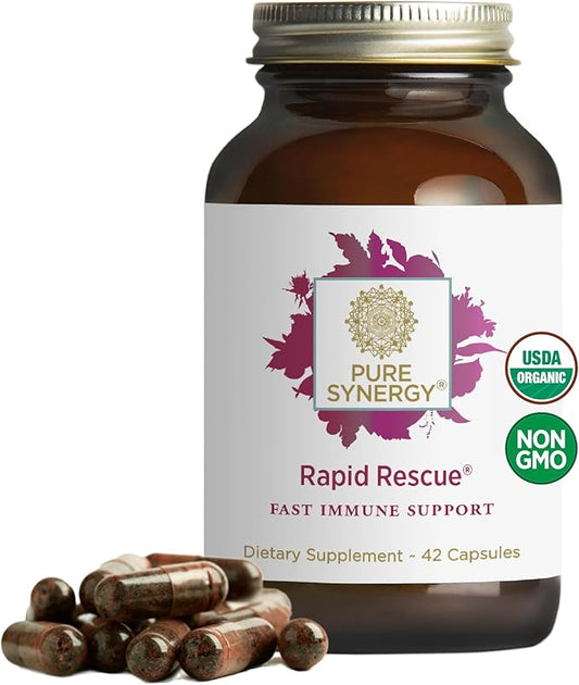 PURE SYNERGY Rapid Rescue | Organic Immune Support Capsules | Herbal Supplement with Echinacea, Elderberry, and Olive Leaf Extracts | for Immediate Immune Support (42 Capsules)