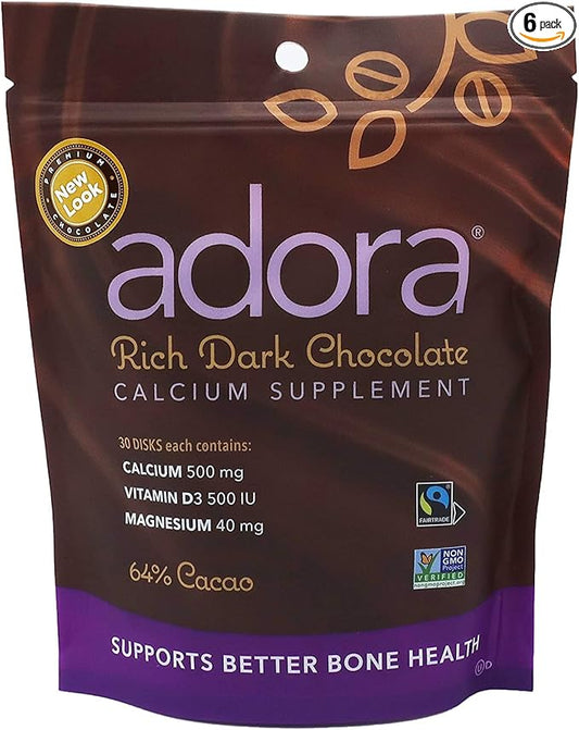 Adora - Calcium Supplement Dark Chocolate, 30 ct (Pack of 6)