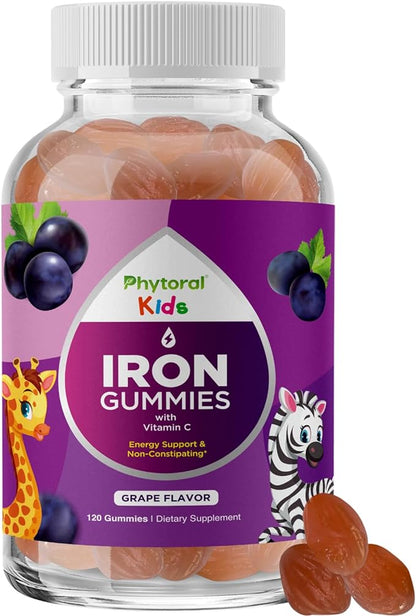 Iron Gummies with Vitamin C for Kids - Blood Builder Iron Supplements for Kids with Gentle for Stronger Immunity & Energy Support - Vitamin B6, B12, A, Niacin & Folate Gummies - Vegan & GMO -120 Count