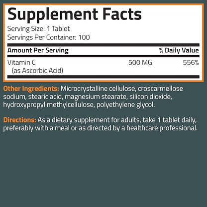 Bronson Vitamin C 500 MG Supports a Healthy Immune System & Antioxidant Protection, Non-GMO, 100 Vegetarian Tablets