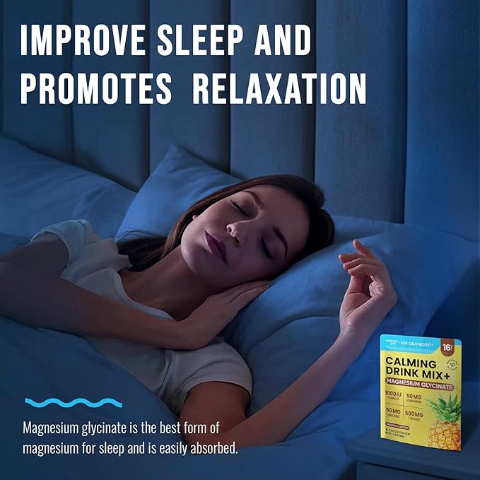 Venture Pal Magnesium Glycinate Powdered Calming Drink Mix with Ashwagandha, Vitamin D, L-Theanine, Lions Mane, Sugar Free Magnesium Supplement Blend for Calm, Relax & Focus, Non GMO, Vegan, 16 Sticks