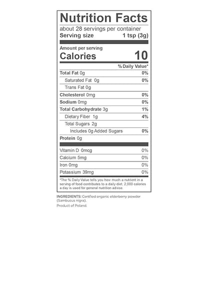 Navitas Organics Elderberry Powder, 3oz Bag, 28 Servings — Organic, Non-GMO, 100% Whole Elderberry Powder for Immune Support