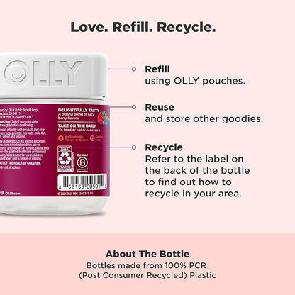 OLLY Women's Multivitamin Gummy, Vitamins A, D, C, E, Biotin, Folic Acid, Adult Chewable Vitamin, Berry Flavor, 45 Day Supply - 90 Count