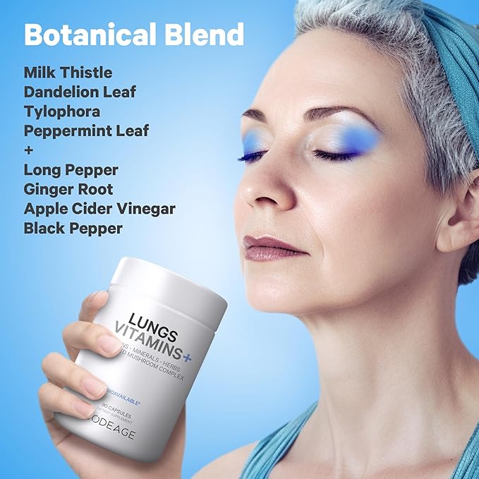 Codeage Lungs Vitamins, A, C, D, E, B6, Milk Thistle Lung Supplement, Zinc & Magnesium, Cordyceps, Reishi, Chaga, Poria, Tylophora, Ginger, Peppermint Leaf Organic Herb Cleanse - Non-GMO - 90 Capsules