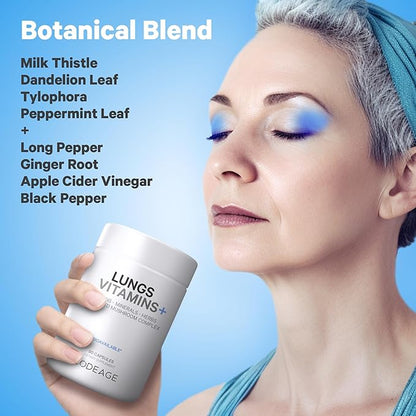 Codeage Lungs Vitamins, A, C, D, E, B6, Milk Thistle Lung Supplement, Zinc & Magnesium, Cordyceps, Reishi, Chaga, Poria, Tylophora, Ginger, Peppermint Leaf Organic Herb Cleanse - Non-GMO - 90 Capsules