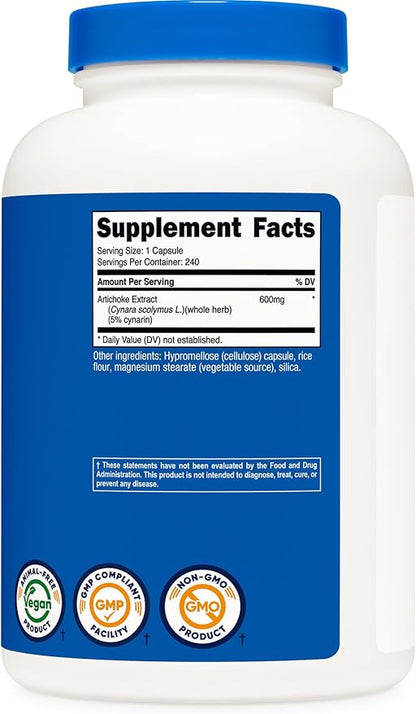 Nutricost Artichoke Extract 600mg, 240 Vegetarian Capsules - Gluten Free, Non-GMO