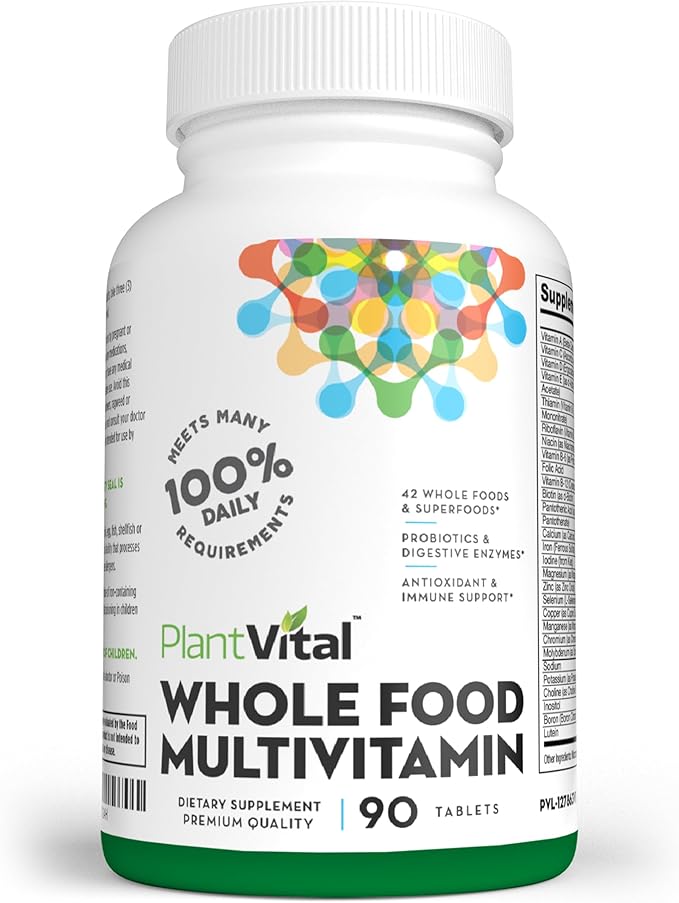 Plantvital Whole Food Multivitamin - Multivitamins with 42 Superfoods Raw Veggies and Fruits Vitamins Earth Energy Fruits and Veggies Supplement Pure Fruit and Vegetable Supplements - 90 Tablets