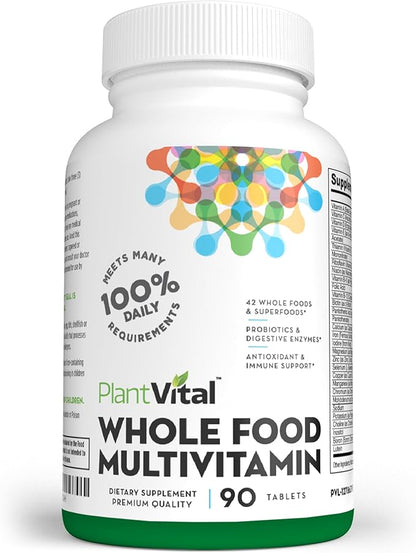 Plantvital Whole Food Multivitamin - Multivitamins with 42 Superfoods Raw Veggies and Fruits Vitamins Earth Energy Fruits and Veggies Supplement Pure Fruit and Vegetable Supplements - 90 Tablets