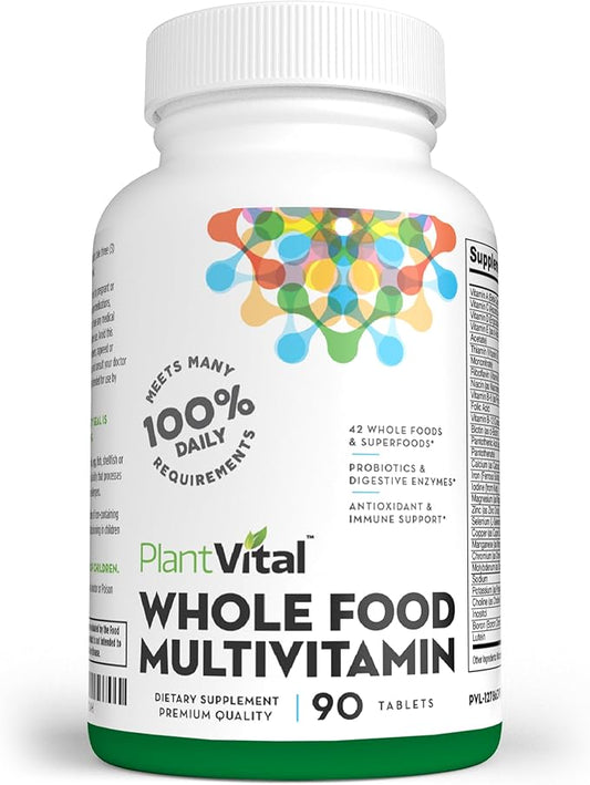 Plantvital Whole Food Multivitamin - Multivitamins with 42 Superfoods Raw Veggies and Fruits Vitamins Earth Energy Fruits and Veggies Supplement Pure Fruit and Vegetable Supplements - 90 Tablets
