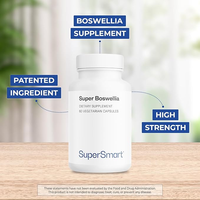 Supersmart - Super Boswellia Extract 100mg per Day (Patented & High Strength) - ApresFlex Boswellia Serrata Supplement - 20% AKBA | Non-GMO & Gluten Free - 60 Vegetarian Capsules