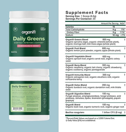 Organifi Daily Greens - Everyday Nutrition and Support - Greens Powder for Energy, Digestion, and Immunity, 30 Servings