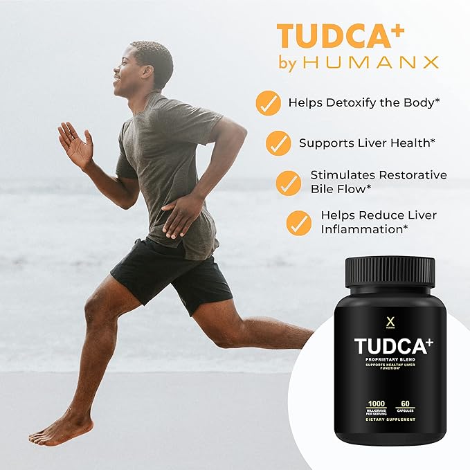 HUMANX TUDCA+ 1000mg Bile Salts Liver Support Supplement, Liver and Gallbladder Cleanse Supplement - Vegan, Non GMO - USA Made Easy to Swallow Capsules - Tauroursodeoxycholic Acid Supplements