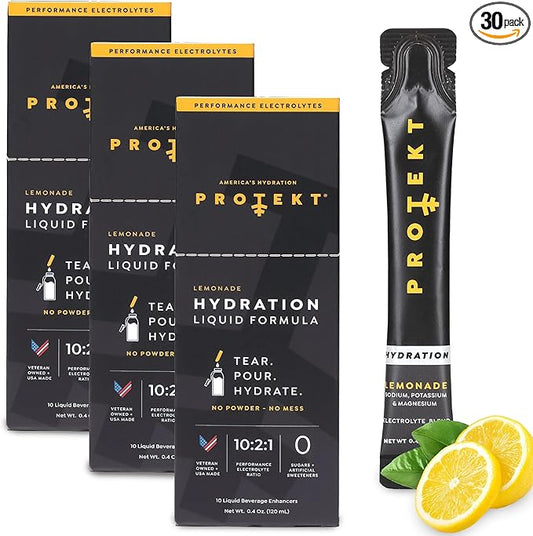 Electrolyte Packets for Recovery & Hydration | Organic & Sugar-Free Electrolytes Drinks | Works Faster Than Powder Drink | On-The-Go Liquid Hydration Drink | Lemonade, 30 Pack