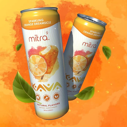 MITRA-9 Botanical Beverages - Orange Dreamsicle Sparkling Kava Drink With Kava Root Extract - Mood Enhancer - Plant Based - Promotes Natural Calm & Clarity (12 Fl. Oz) (24)