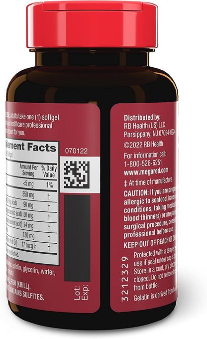 MegaRed - Omega-3 Krill Oil 350mg Softgels (130 Count in A Bottle), EPA & DHA Omega-3 Fatty Acids with No Fishy Aftertaste Unlike Fish Oil, Contains Antioxidant Astaxanthin
